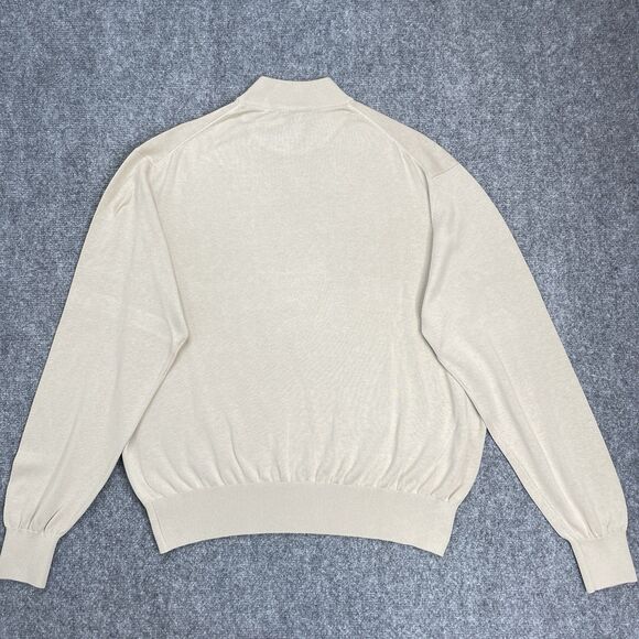 Tulliano Sweater Mens XL Beige Silk Cotton Mock Neck Pullover Lightweight - Picture 2 of 6